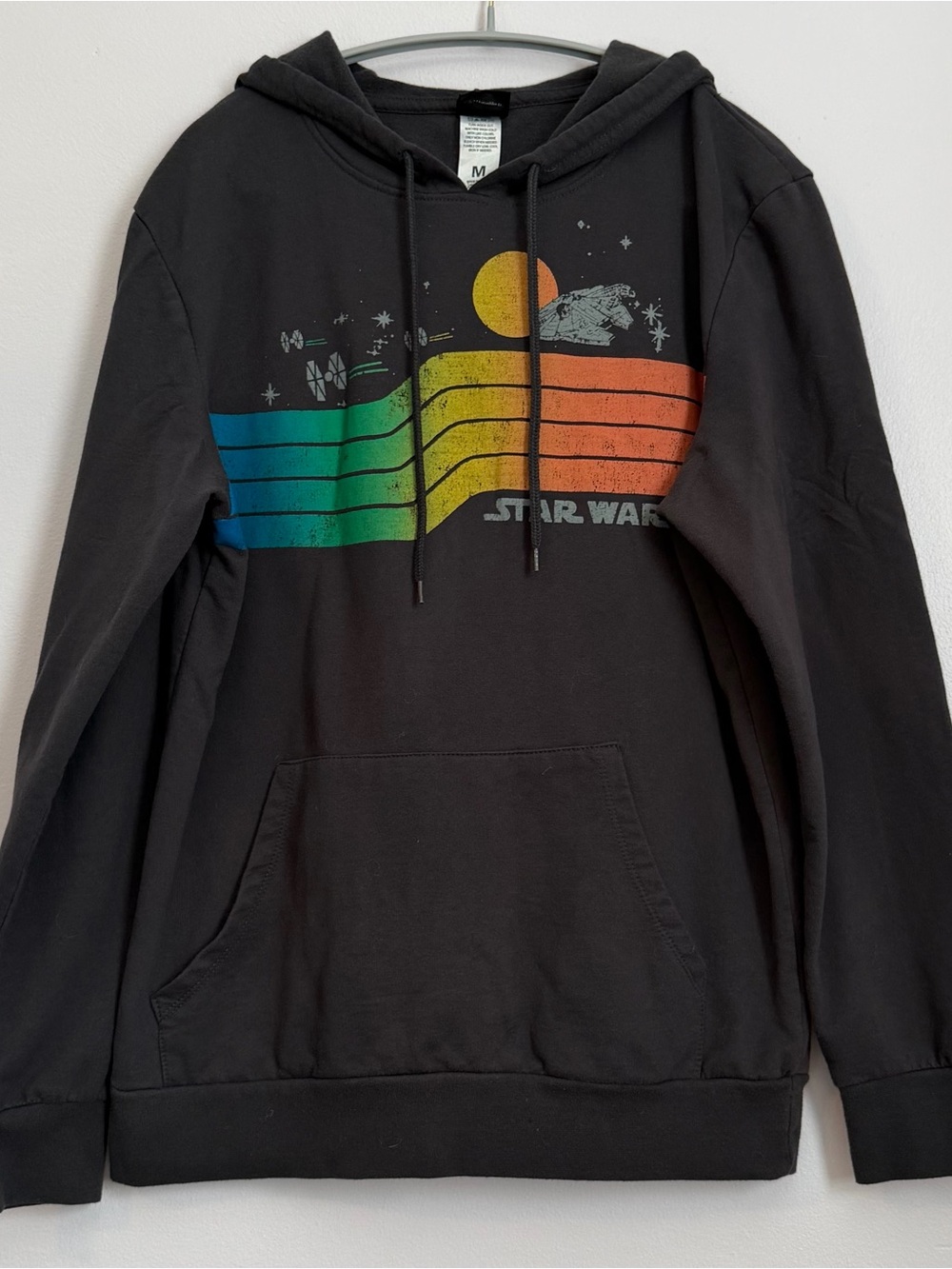 Star Wars Retro Rainbow Graphic Hoodie Charcoal Gray Medium